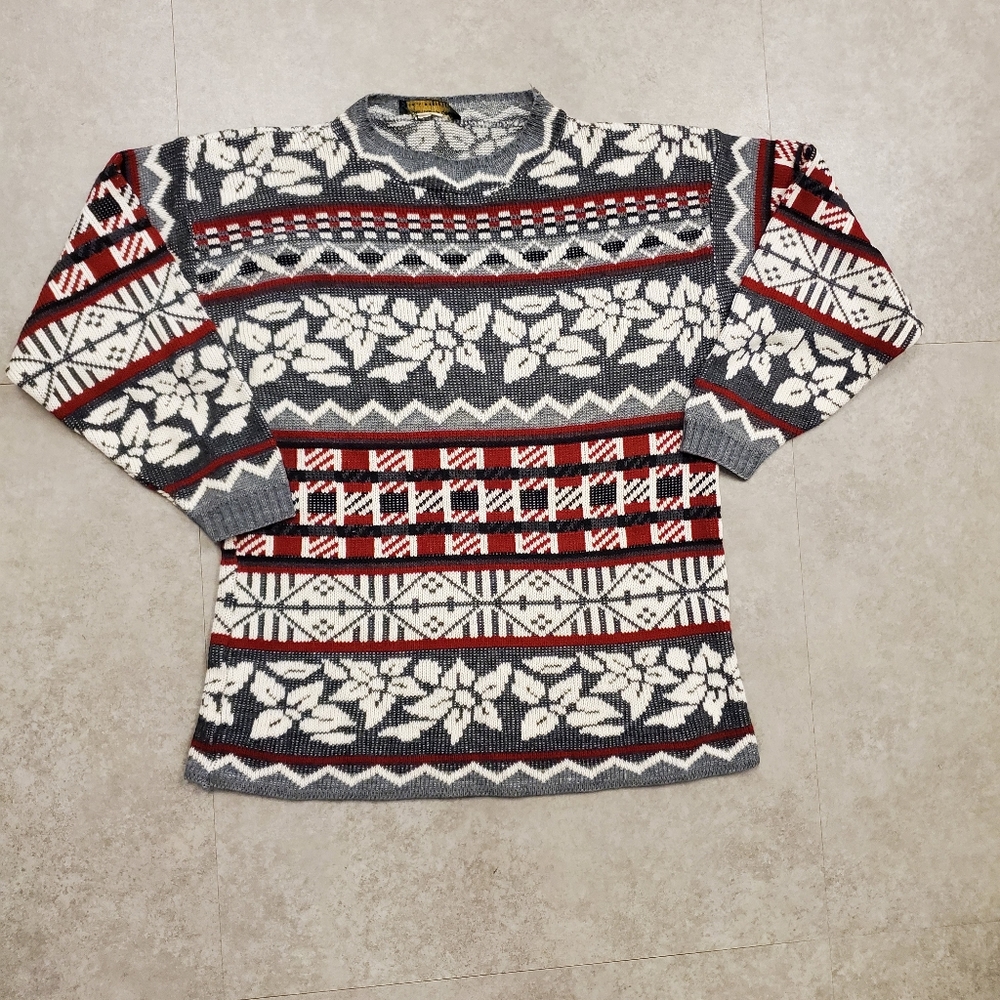 Dana Scott vintage holiday Christmas sweater red white black women's S Small